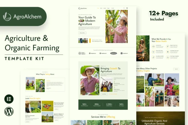 AgroAlchem agriculture and organic farming Elementor template kit preview