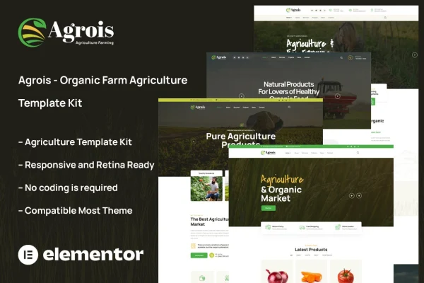 Agrois organic farm agriculture Elementor template kit preview