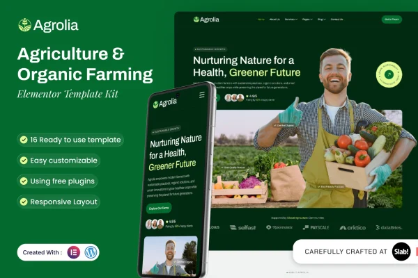 Agrolia agriculture and organic farming Elementor template kit preview