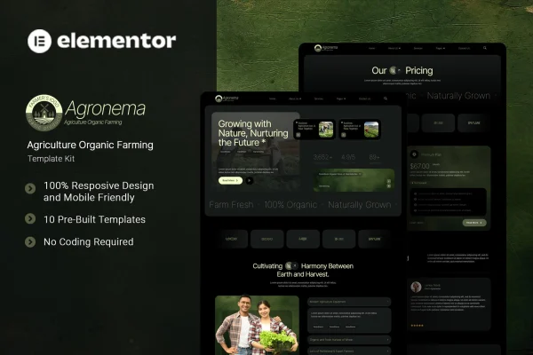 Agronema organic farming Elementor template kit preview