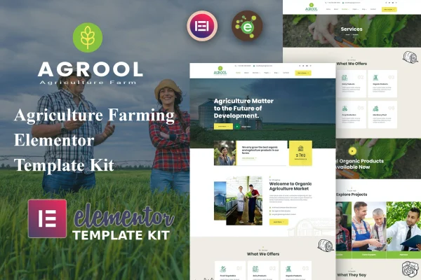 Agrool agriculture and farming Elementor template kit cover image