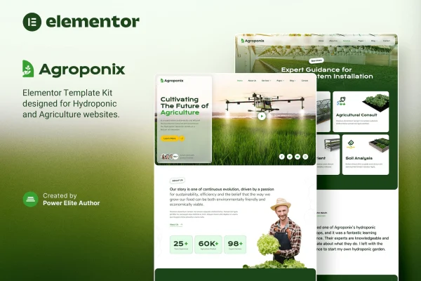 Agroponix hydroponic and agriculture Elementor template kit preview
