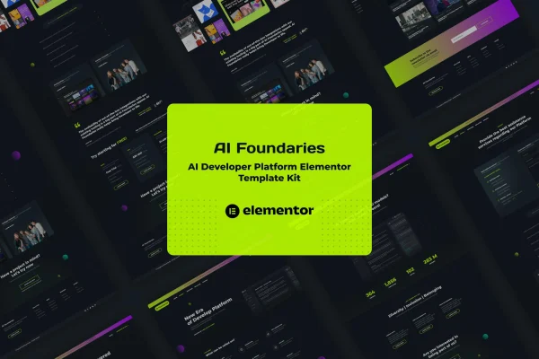 AI Foundaries Elementor template kit preview for a software developer platform website