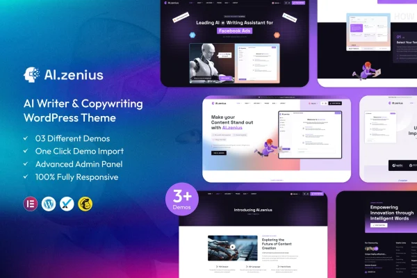 Ai Zenius AI writer and copywriting WordPress theme preview