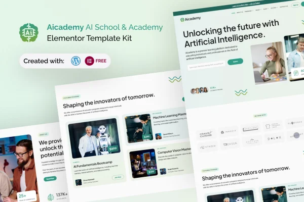 Aicademy AI school and academy Elementor template kit preview