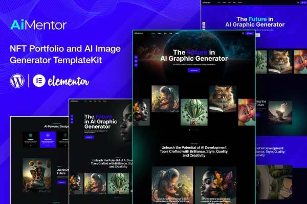 AiMentor AI image generator Elementor template kit cover with futuristic page layouts