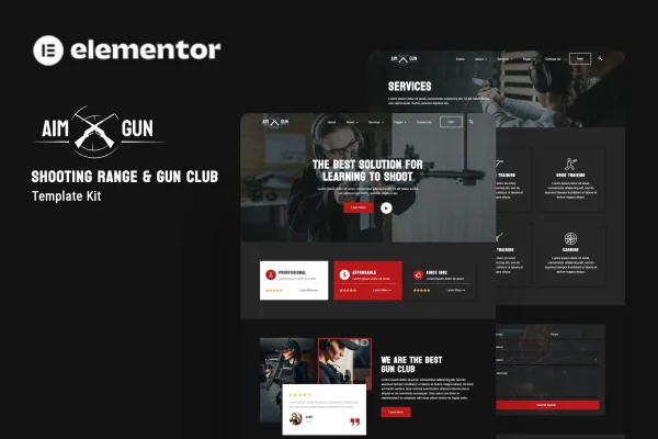 Aimgun shooting range and gun club Elementor template kit preview