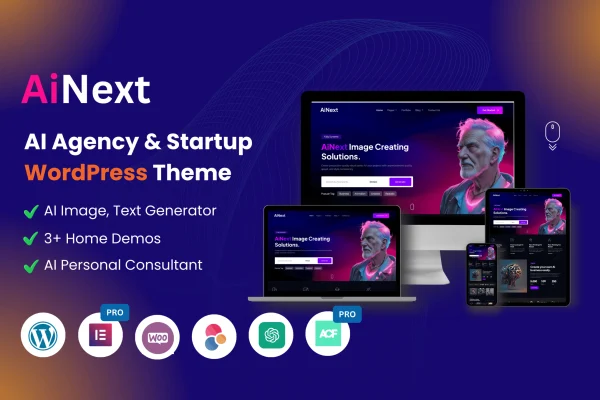 AiNext AI agency and startup WordPress theme preview