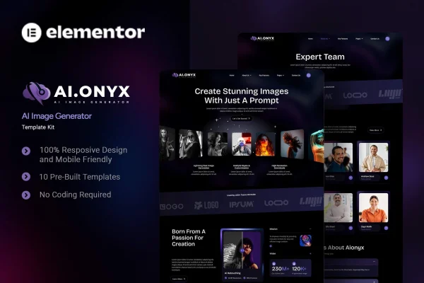 Aionyx AI image generator Elementor template kit page previews