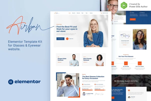 Airban glasses and eyewear Elementor template kit preview