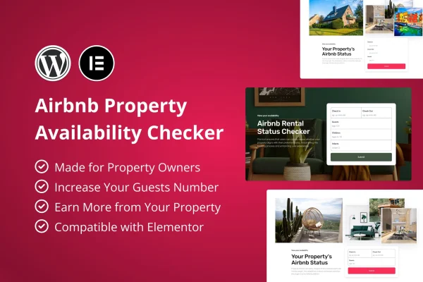 Airbnb Property Availability Checker (Forms) plugin banner showing a date availability form