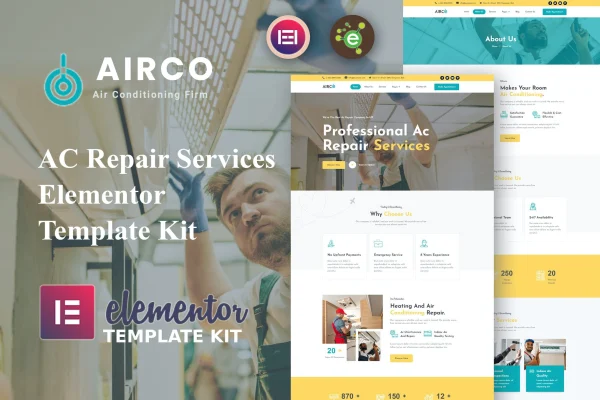 Airco AC repair services Elementor template kit cover image