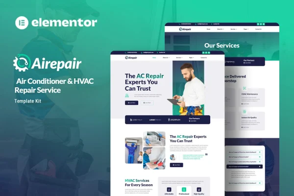 Airepair air conditioner repair service Elementor template kit preview