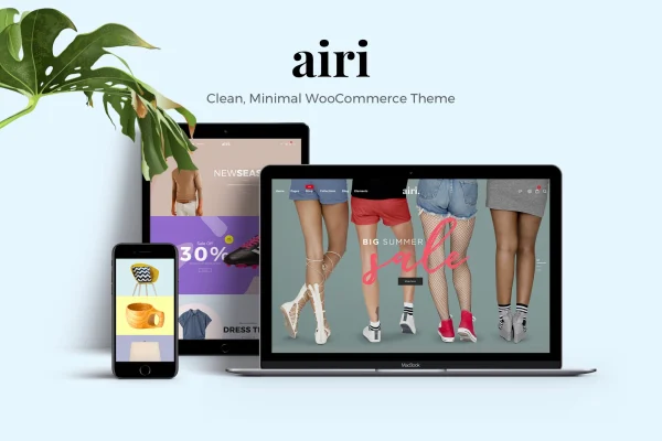 Airi minimal WooCommerce theme preview showing a clean online store layout