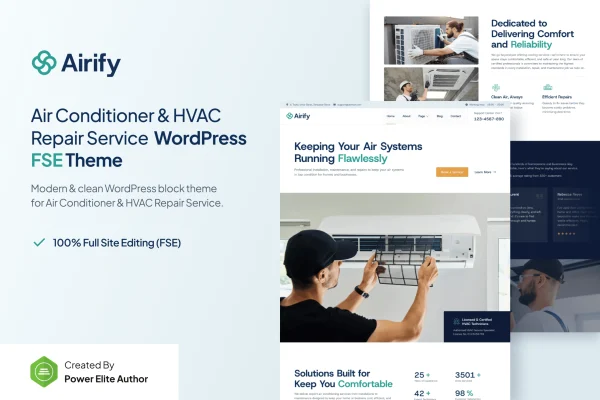 Airify HVAC repair service WordPress theme preview