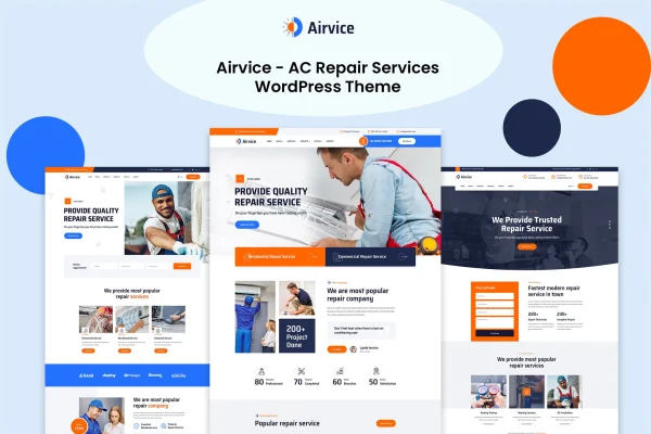 Airvice AC repair services WordPress theme preview