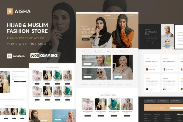 Aisha hijab and Muslim wear store Elementor template kit preview