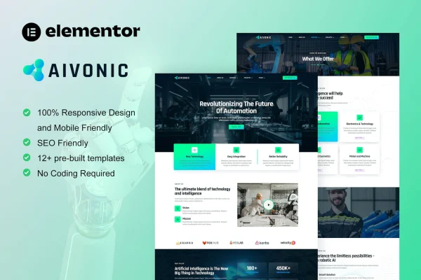 Aivonic AI and Robotics Elementor template kit cover image