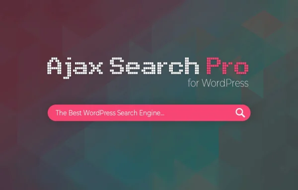 Ajax Search Pro plugin banner with live search bar and results