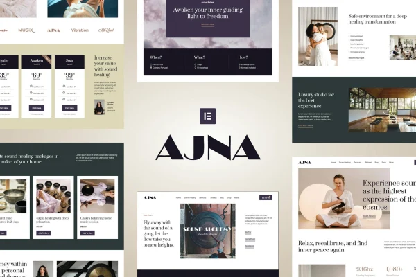Ajna sound healing and music therapy Elementor Pro template kit preview