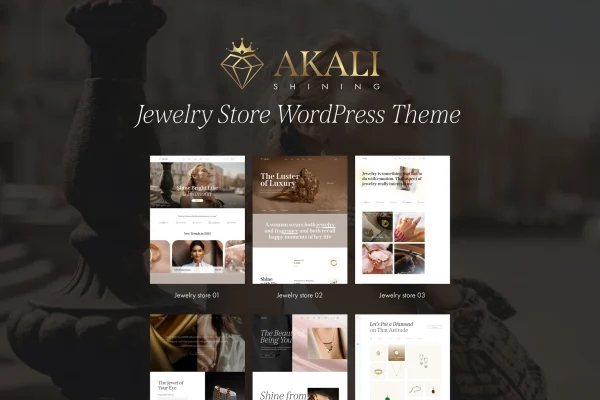 Akali jewelry store WordPress theme preview with product layouts