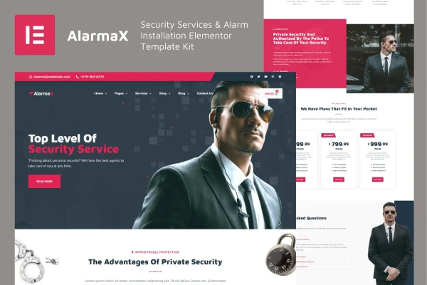 Alarmax security services and alarm installation Elementor template kit preview