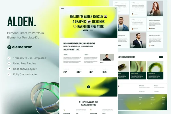 Alden personal creative portfolio Elementor template kit preview