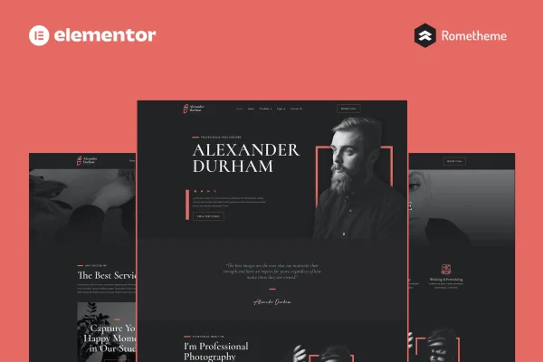 Alexander Durham photography portfolio Elementor template kit preview