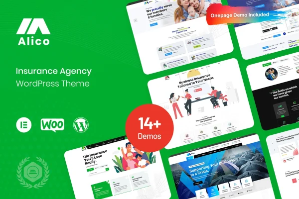 Alico insurance WordPress theme preview showing a company homepage layout