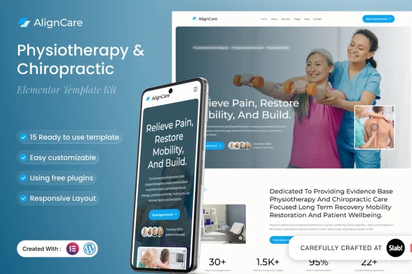 Aligncare physiotherapy and chiropractic Elementor template kit preview