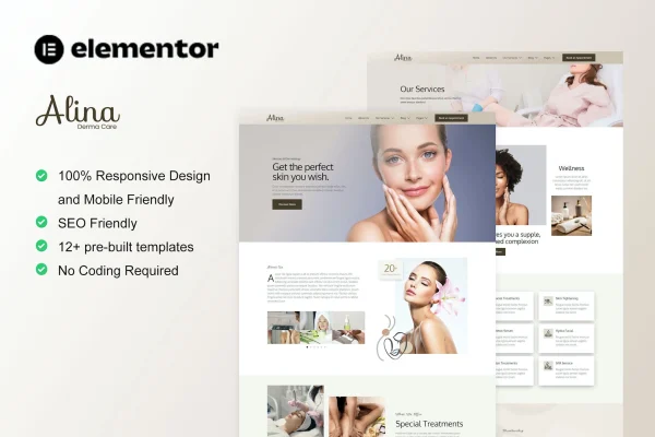 Alina skin care and dermatology Elementor template kit preview