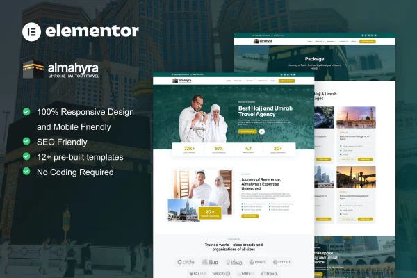 Almahyra Umrah and Hajj travel Elementor template kit cover image