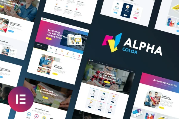 AlphaColor design and printing Elementor template kit preview