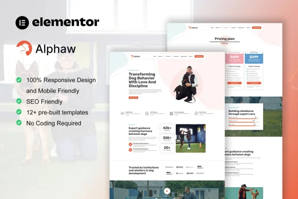 Alphaw dog training Elementor Pro template kit preview