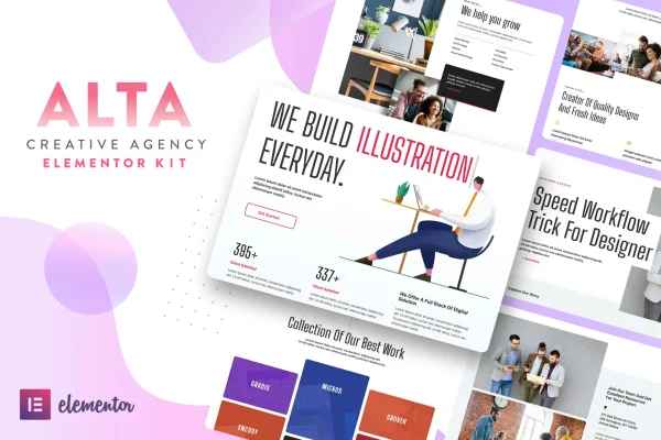 ALTA creative agency Elementor template kit preview showing modern page layouts