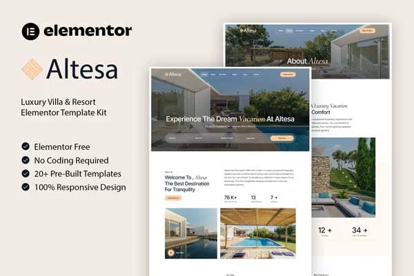 Altesa villa and resort Elementor template kit preview