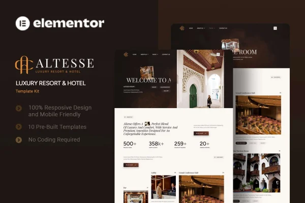 Altesse luxury resort and hotel Elementor template kit preview