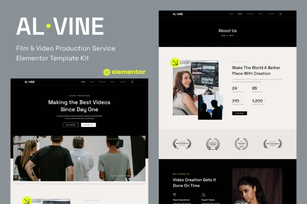 Alvine film and video production Elementor template kit preview