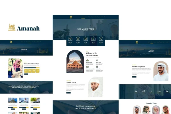 Amanah mosque and Islamic center Elementor template kit cover image