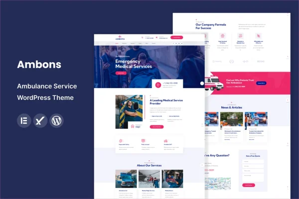 Ambons ambulance service WordPress theme preview