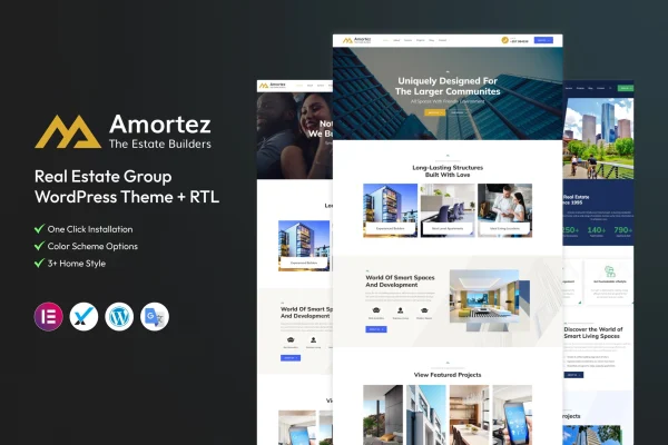 Amortez real estate WordPress theme preview with property listing layouts