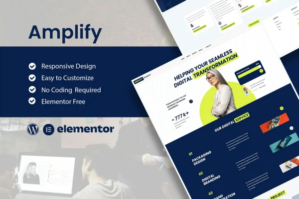 Amplify digital marketing agency Elementor template kit cover image