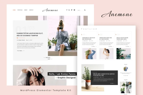 Anemone blog and magazine Elementor template kit preview
