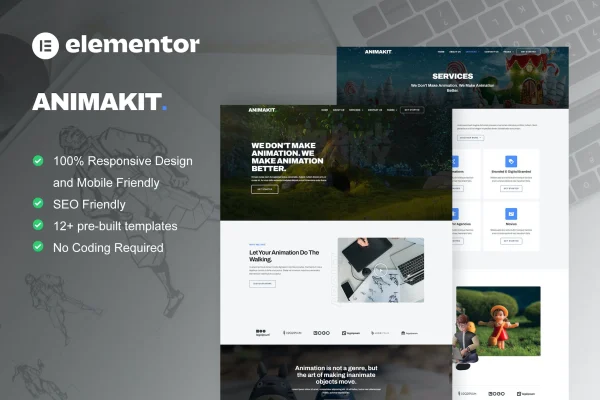 Animakit animation studio Elementor Pro template kit preview