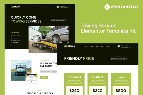 Ankak towing services Elementor Pro template kit preview