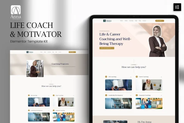 Anna life coach and motivator Elementor template kit cover image