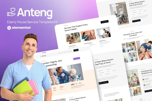 Anteng elderly house service Elementor template kit cover