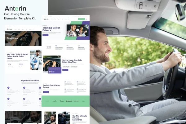 Anterin driving school Elementor template kit preview