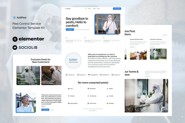 AntiPest pest control service Elementor template kit preview
