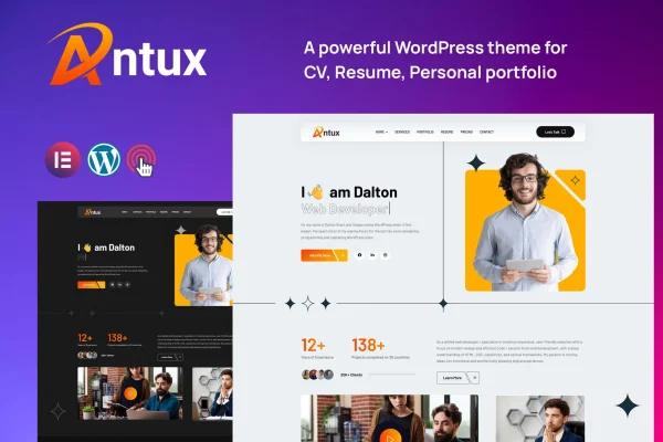Antux personal portfolio WordPress theme preview